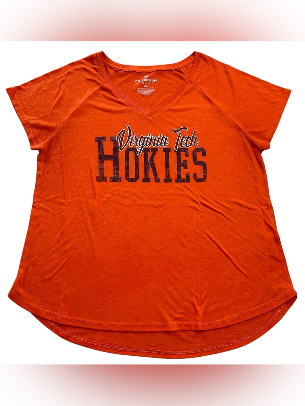 Colosseum Virginia Tech Hokies Women’s V-Neck T-Shirt Soft Orange NCAA Size XL